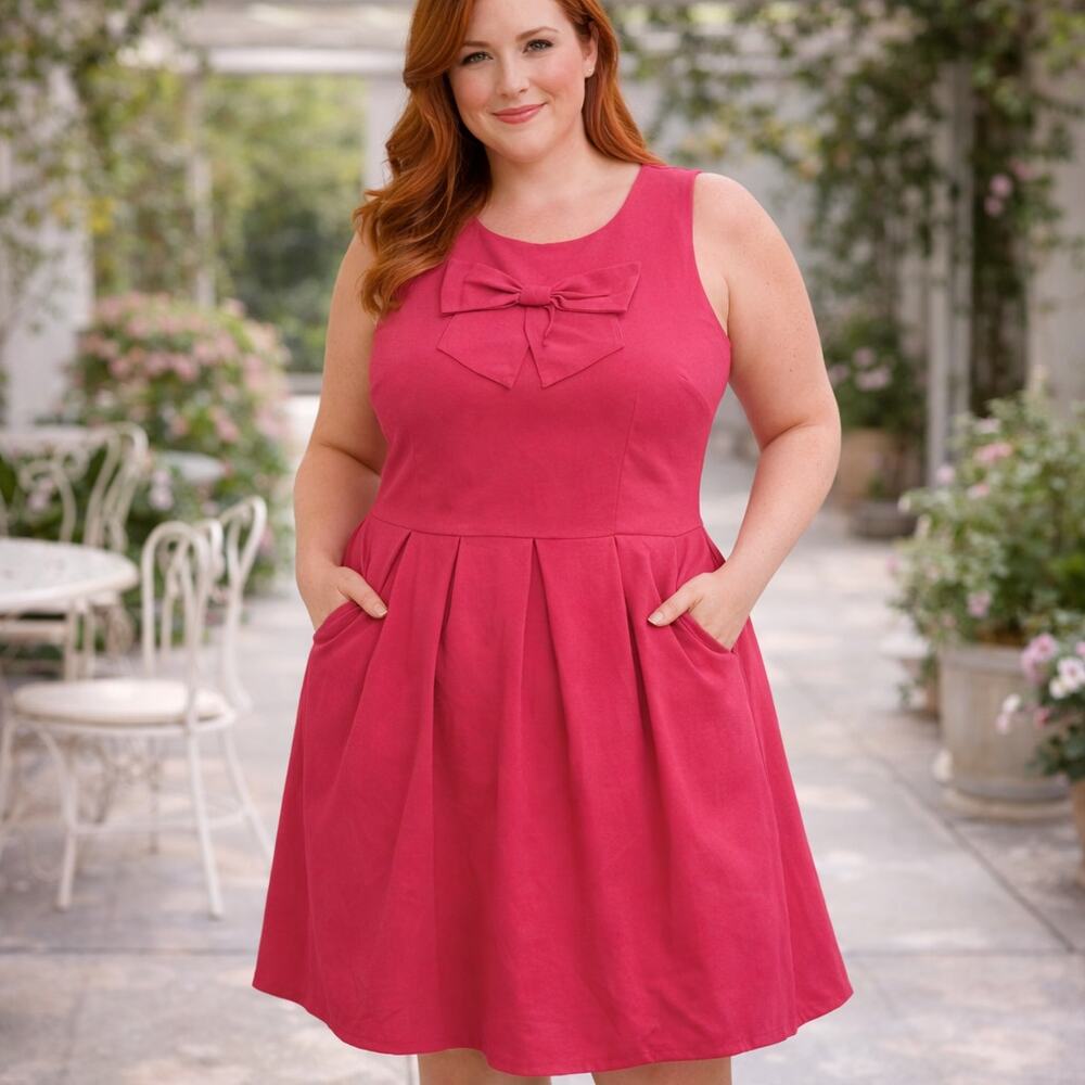 C22 LC Lauren Conrad Sleeveless Dress Bow with Pockets Knee-Length Size 4 Pink